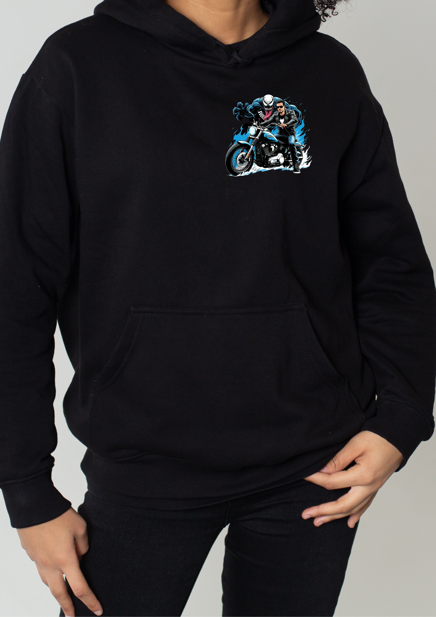 The perfect balance of comfort and style — this premium black hoodie brings heat to your streetwear lineup with next-gen DTF prints.